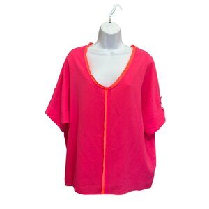 T Tahari Micah Blouse in Lovely Pink & Neon Orange Trim Size S
